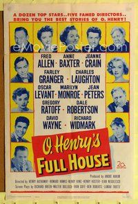 1r631 O HENRY'S FULL HOUSE 1sh '52 Fred Allen, Anne Baxter, Jeanne Crain & young Marilyn Monroe!