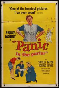 1r654 PANIC IN THE PARLOR 1sh '56 Shirley Eaton, wacky Peggy Mount, art of sailors w/bra!