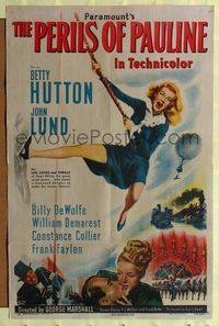 1r667 PERILS OF PAULINE style A 1sh '47 Betty Hutton as silent screen heroine swinging on rope!