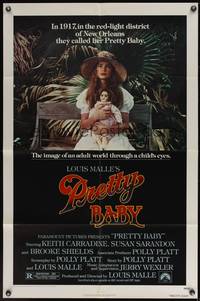 1r697 PRETTY BABY 1sh '78 directed by Louis Malle, young Brooke Shields sitting with doll!