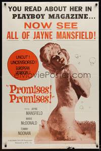 1r706 PROMISES PROMISES 1sh '63 sexy image of nude Jayne Mansfield covered only with bubbles!