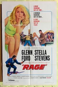 1r720 RAGE 1sh '66 running man Glenn Ford is out of time, close-up of super sexy Stella Stevens!