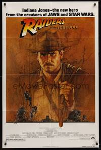 1r722 RAIDERS OF THE LOST ARK 1sh '81 great art of adventurer Harrison Ford by Richard Amsel!