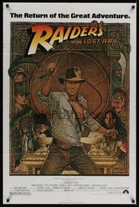 1r723 RAIDERS OF THE LOST ARK 1sh R80s great art of adventurer Harrison Ford by Richard Amsel!