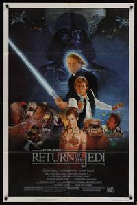 1r738 RETURN OF THE JEDI style B 1sh '83 George Lucas classic, Sano art of Hamill, Ford & Fisher!