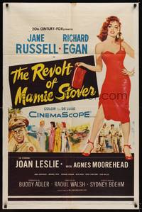 1r740 REVOLT OF MAMIE STOVER 1sh '56 artwork of super sexy Jane Russell in red dress!