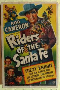 1r742 RIDERS OF THE SANTA FE 1sh '44 Rod Cameron w/two 6-shooters, Fuzzy Knight, Eddie Dew!