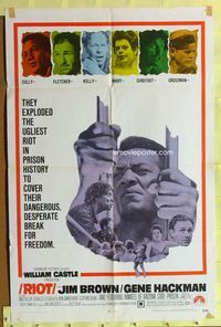 1r745 RIOT 1sh '69 Jim Brown & Gene Hackman escape from jail, ugliest prison riot in history!