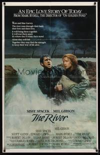 1r747 RIVER 1sh '84 Mark Rydell directed, Mel Gibson, Sissy Spacek, Gehm art!