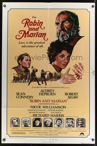 1r754 ROBIN & MARIAN 1sh '76 art of Sean Connery & Audrey Hepburn by Drew Struzan!