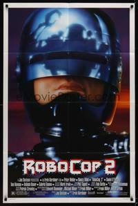 1r756 ROBOCOP 2 1sh '90 super close up of cyborg policeman Peter Weller, sci-fi sequel!