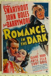 1r763 ROMANCE IN THE DARK style A 1sh '38 John Boles, pop-eyed John Barrymore & Gladys Swarthout!