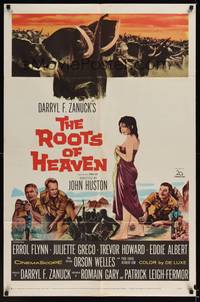 1r767 ROOTS OF HEAVEN 1sh '58 directed by John Huston, Errol Flynn & sexy Julie Greco in Africa!