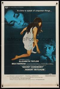 1r793 SECRET CEREMONY 1sh '68 Elizabeth Taylor, Mia Farrow, Robert Mitchum, Joseph Losey directed!