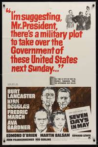 1r803 SEVEN DAYS IN MAY 1sh '64 art of Burt Lancaster, Kirk Douglas, Fredric March & Ava Gardner!
