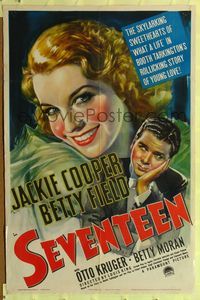 1r808 SEVENTEEN 1sh '40 close-up artwork of Jackie Cooper & pretty smiling Betty Field!