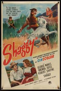 1r815 SHAGGY style A 1sh '48 boy & dog story, Robert Shayne, art of dog fighting big cat!