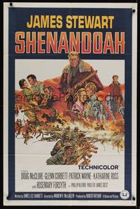 1r824 SHENANDOAH 1sh '65 James Stewart, Civil War, cool artwork!