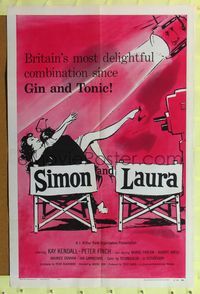 1r831 SIMON & LAURA 1sh '56 romantic artwork of Peter Finch & Kay Kendall in spotlight!