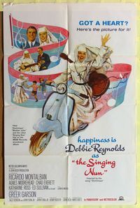 1r836 SINGING NUN 1sh '66 great artwork of Debbie Reynolds with guitar riding Vespa!