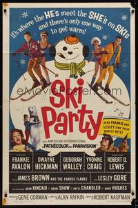 1r840 SKI PARTY 1sh '65 Frankie Avalon, Dwayne Hickman, where the he's meet the she's on skis!