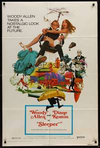1r848 SLEEPER 1sh '74 Woody Allen, Diane Keaton, wacky futuristic sci-fi comedy art by McGinnis!