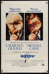 1r849 SLEUTH 1sh '72 close-ups of Laurence Olivier & Michael Caine with magnifying glasses!
