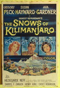 1r854 SNOWS OF KILIMANJARO 1sh '52 art of Gregory Peck, Susan Hayward & Ava Gardner in Africa!