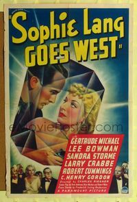 1r862 SOPHIE LANG GOES WEST style A 1sh '37 cool art of Gertrude Michael & Lee Bowman in jewel!