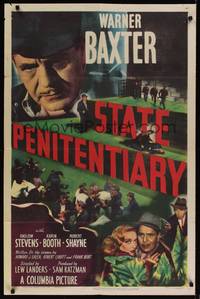 1r873 STATE PENITENTIARY 1sh '50 Warner Baxter, filmed behind bars, cool poster design!