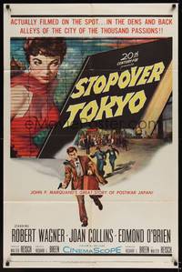 1r876 STOPOVER TOKYO 1sh '57 artwork of sexy Joan Collins & spy Robert Wagner in Japan!