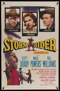 1r878 STORM RIDER 1sh '57 stranger Scott Brady, sheriff Bill Williams, Mala Powers is trouble!