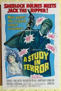 1r881 STUDY IN TERROR 1sh '66 art of Neville as Sherlock Holmes, the original caped crusader!