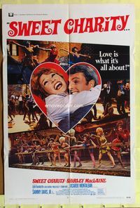 1r888 SWEET CHARITY 1sh '69 Bob Fosse musical starring Shirley MacLaine, it's all about love!