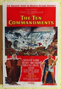 1r900 TEN COMMANDMENTS style A 1sh '56 art of Charlton Heston & Yul Brynner, Cecil B. DeMille!