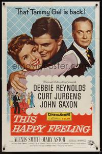 1r908 THIS HAPPY FEELING 1sh '58 Curt Jurgens, Debbie Reynolds hugs John Saxon!