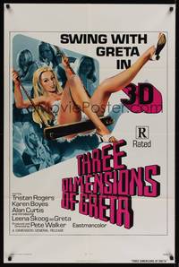 1r910 THREE DIMENSIONS OF GRETA 1sh '73 sexy 3D artwork of barely-dressed Leena Skoog!