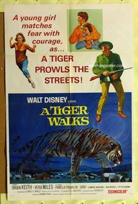 1r912 TIGER WALKS style A 1sh '64 Disney, artwork of giant tiger on the prowl!