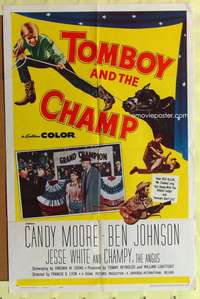 1r919 TOMBOY & THE CHAMP 1sh '61 Candy Moore, Ben Johnson & Champy, the Angus cow!