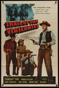 1r927 TRAIL OF THE VIGILANTES 1sh R48 art of cowboys Franchot Tone & Broderick Crawford!