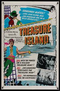 1r929 TREASURE ISLAND 1sh '71 cool artwork of Long John Silver & Jim sailing!