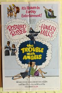 1r932 TROUBLE WITH ANGELS 1sh '66 Hayley Mills, Binnie Barnes, nun Rosalind Russell on bike!