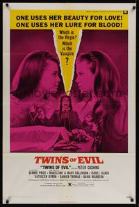 1r936 TWINS OF EVIL 1sh '72 one uses her beauty for love, one uses her lure for blood, vampires!