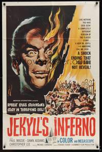 1r939 TWO FACES OF DR. JEKYLL 1sh '61 Jekyll's Inferno, cool burning face art by Reynold Brown!