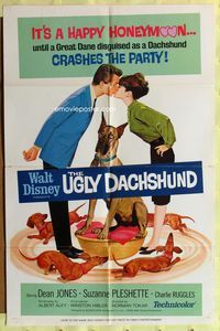 1r943 UGLY DACHSHUND 1sh '66 Walt Disney, wacky art of Great Dane with wiener dogs!
