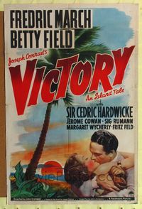 1r952 VICTORY style A 1sh '40 romantic artwork of Fredric March & Betty Field on tropical island!