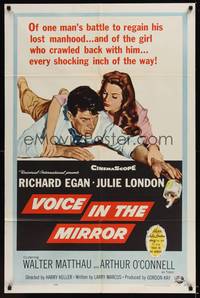 1r953 VOICE IN THE MIRROR 1sh '58 alcoholic Richard Egan & his long-suffering supportive sexy wife