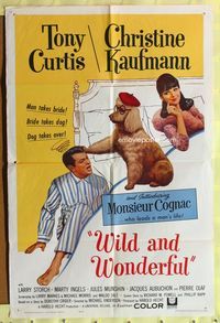 1r976 WILD & WONDERFUL 1sh '64 wacky image of Tony Curtis, Christine Kaufmann, & Monsieur Cognac!