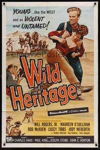 1r977 WILD HERITAGE 1sh '58 Will Rogers Jr. & Maureen O'Sullivan, young, violent, and untamed!