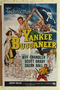 1r991 YANKEE BUCCANEER 1sh '52 cool art of barechested pirate Jeff Chandler swinging on rope w/gun